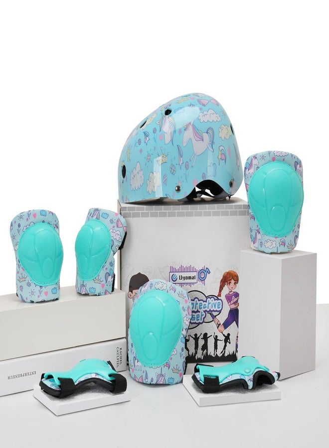 Uyomal Children's Protective Gear Set,Kids Helmet with Knee Pads Elbow Pads and Wrist Guards,Child Protective Gear for Girls Age 3-8 Years (Lake Blue) - Image 2