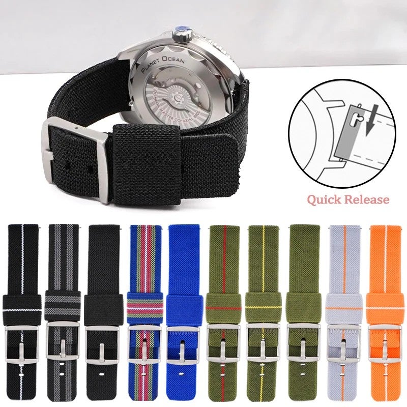 Bluejw 18mm 20mm 22mm 24mm Elastic Nylon Canvas Woven Smart Watch Straps Replacement Band for Seiko Casio Huawei Samsung – Comfortable Breathable Durable Watchband - Image 3