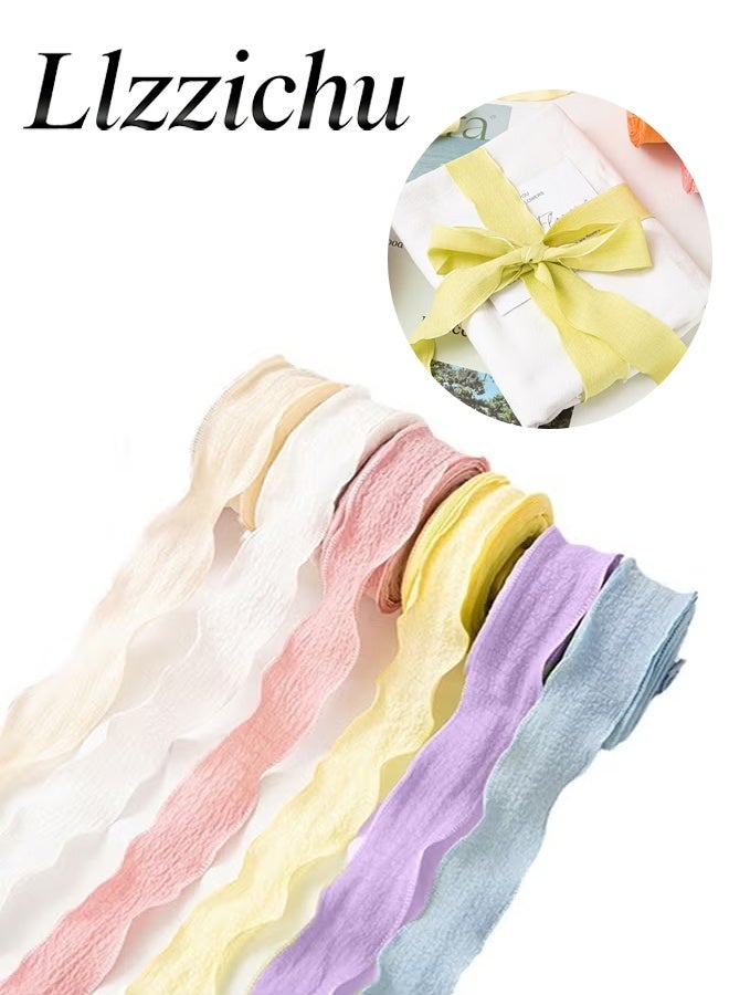Llzzichu 6 Rolls of Double-Sided Satin Ribbon,  1 inch x 10 yards (Total 60 yards)Colorful Ruffle Ribbon Fabric Ribbons Chiffon Silk Polyester Fabric Trim forBouquets, Cake Decor, Flower Packaging， Sewing Making Crafts Wedding Home Decor DIY - Image 1