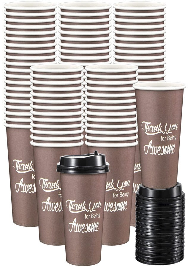 Rtteri 100 Packs Disposable Thank You Coffee Cups Bulk 12 oz Thank You Paper Cups with Lids Brown Coffee Station Supplies Employee Appreciation Gifts for Teachers Students Staff - Image 1