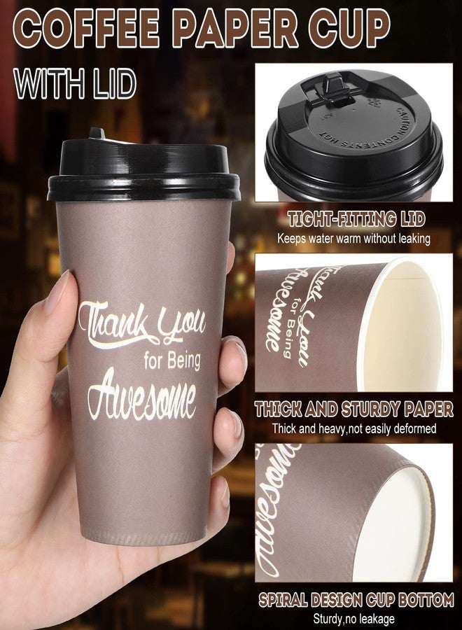Rtteri 100 Packs Disposable Thank You Coffee Cups Bulk 12 oz Thank You Paper Cups with Lids Brown Coffee Station Supplies Employee Appreciation Gifts for Teachers Students Staff - Image 5
