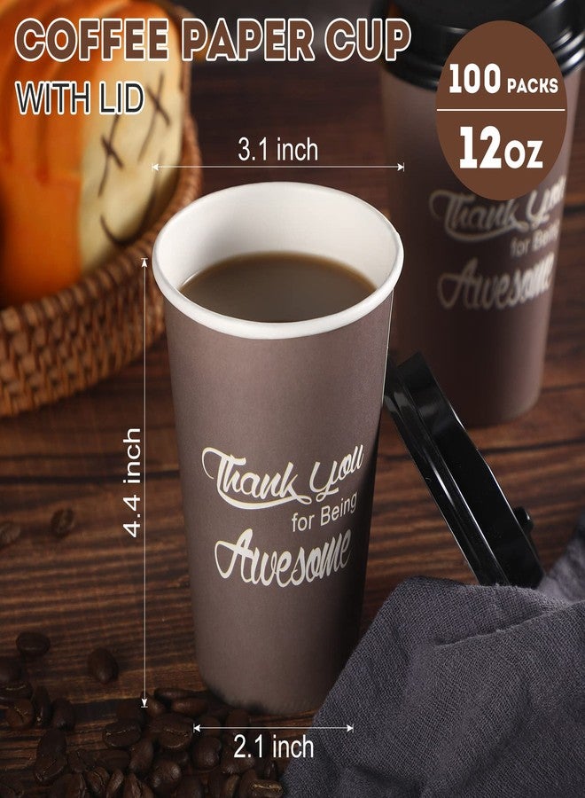 Rtteri 100 Packs Disposable Thank You Coffee Cups Bulk 12 oz Thank You Paper Cups with Lids Brown Coffee Station Supplies Employee Appreciation Gifts for Teachers Students Staff - Image 2