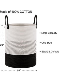 YOUDENOVA YOUDENOVA Woven Rope Laundry Hamper Basket, Tall Laundry Basket, Baby Nursery Hamper for Blanket Storage, Clothes Hamper for Laundry in Bedroom-Large-(Dark White, 58L)  - Image 3