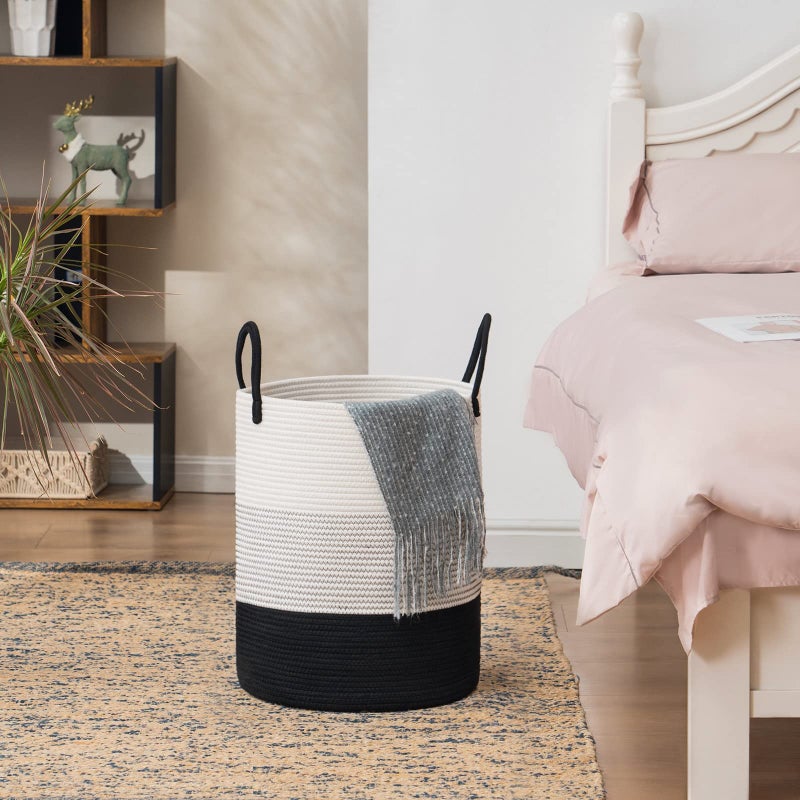 YOUDENOVA Woven Rope Laundry Hamper Basket by YOUDENOVA, Tall Luandry Basket, Baby Nursery Hamper for Blanket Storage, Clothes Hamper for Laundry in Bedroom-Large-(Dark White, 58L) - Image 5