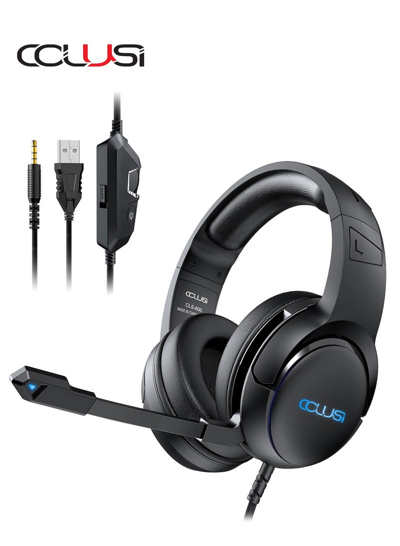 كولوسي سماعة رأس ألعاب سلكية C600 AUX مع ميكروفون مخفي، زر كتم الصوت بزر واحد، سماعات فوق الأذن بمنفذ صوت 3.5 ملم وإضاءة RGB لأجهزة تحكم PS5 وPS4 وXbox - Image 1