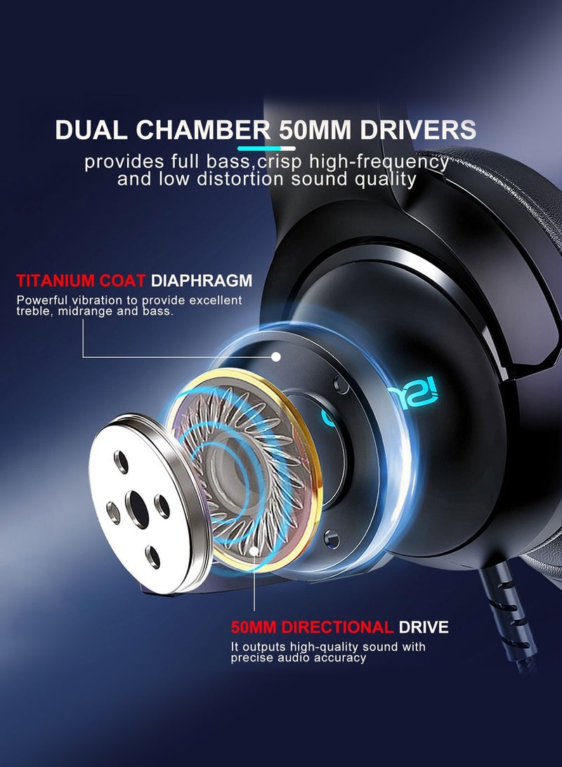 كولوسي سماعة رأس ألعاب سلكية C600 AUX مع ميكروفون مخفي، زر كتم الصوت بزر واحد، سماعات فوق الأذن بمنفذ صوت 3.5 ملم وإضاءة RGB لأجهزة تحكم PS5 وPS4 وXbox - Image 3