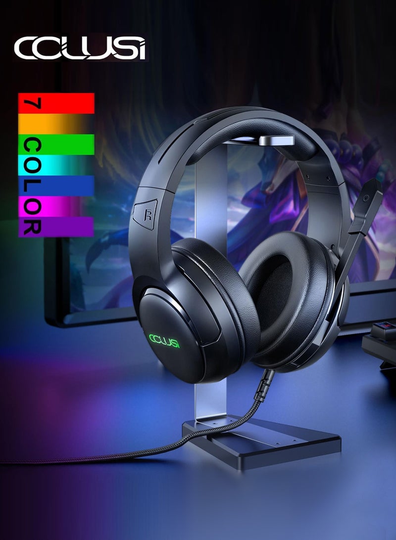 كولوسي سماعة رأس ألعاب سلكية C600 AUX مع ميكروفون مخفي، زر كتم الصوت بزر واحد، سماعات فوق الأذن بمنفذ صوت 3.5 ملم وإضاءة RGB لأجهزة تحكم PS5 وPS4 وXbox - Image 4