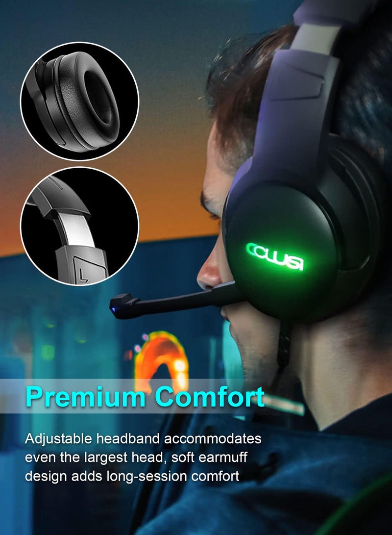 كولوسي سماعة رأس ألعاب سلكية C600 AUX مع ميكروفون مخفي، زر كتم الصوت بزر واحد، سماعات فوق الأذن بمنفذ صوت 3.5 ملم وإضاءة RGB لأجهزة تحكم PS5 وPS4 وXbox - Image 5