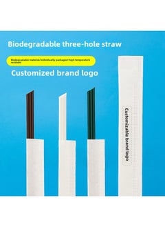 Generic Degradable PLA Three-hole Coffee Straw Disposable Independent Packaging Hot Drink Three-quality Tube Stirring Rod Three-quality Straw-Color:23cm Three-hole Biodegradable-dark Green-Specification:5000 Pieces  - Image 3