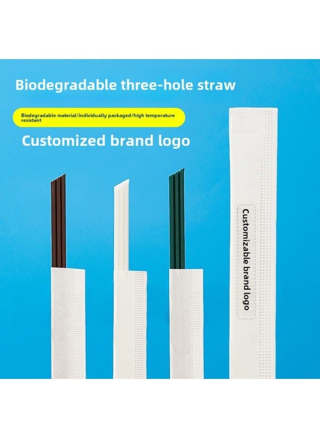 Generic Degradable PLA Three-hole Coffee Straw Disposable Independent Packaging Hot Drink Three-quality Tube Stirring Rod Three-quality Straw-Color:23cm Three-hole Biodegradable-dark Green-Specification:5000 Pieces  - Image 3