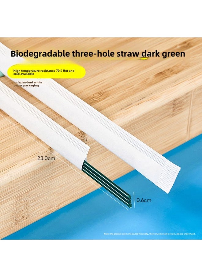 Generic Degradable PLA Three-hole Coffee Straw Disposable Independent Packaging Hot Drink Three-quality Tube Stirring Rod Three-quality Straw-Color:23cm Three-hole Biodegradable-dark Green-Specification:5000 Pieces  - Image 1