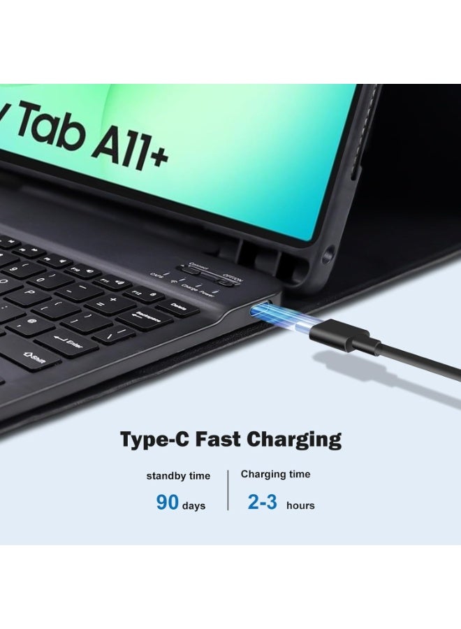 يويو تيك غطاء لوحة مفاتيح لجهاز سامسونج جالاكسي تاب A11 بلس/A11+ مقاس 11 بوصة (SM-X310، SM-X315، SM-X236، 2025)؛ وسامسونج جالاكسي تاب A9 بلس/A9+ مقاس 11 بوصة (SM-X210، SM-X216، SM-X218)، غطاء لوحة مفاتيح قابل للفصل مع حامل قلم S Pen لجهاز A11 بلس/A9 بلس - أسود - Image 3