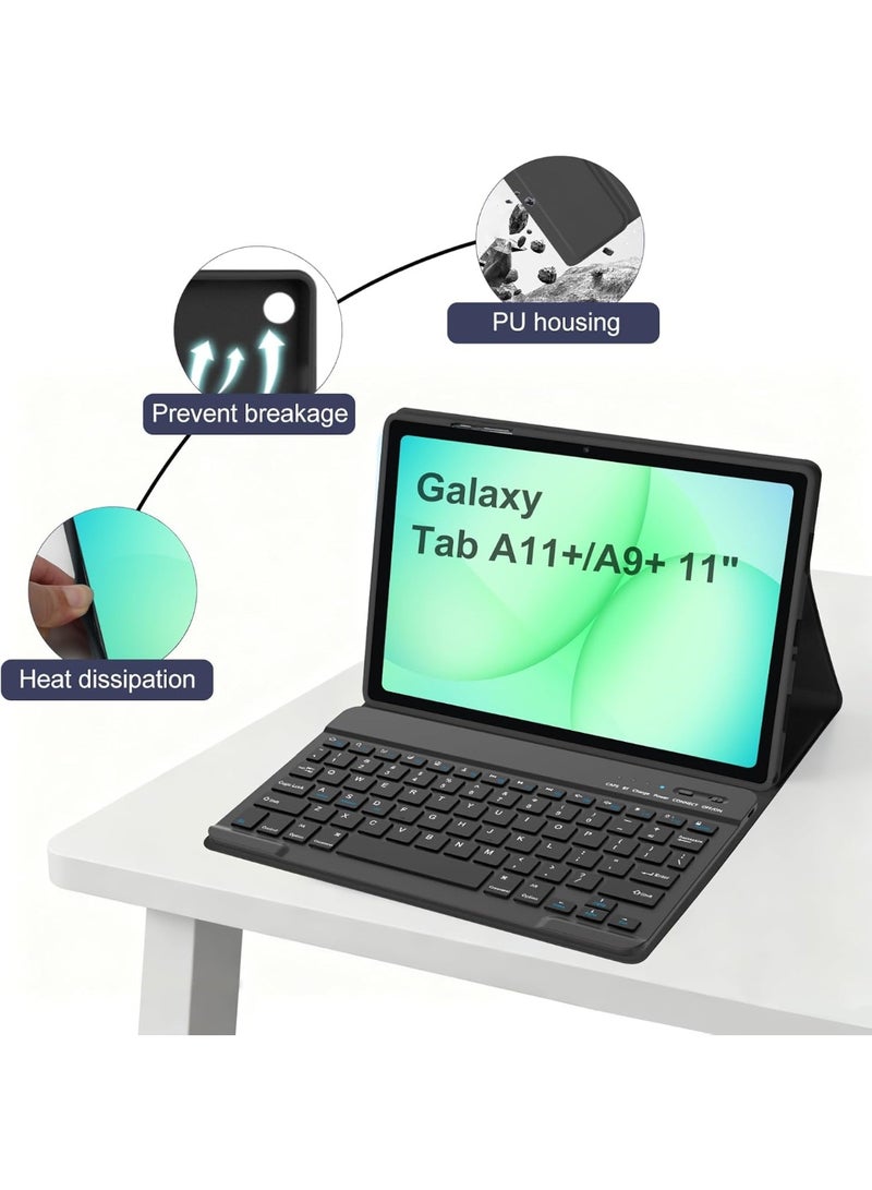 يويو تيك غطاء لوحة مفاتيح لجهاز سامسونج جالاكسي تاب A11 بلس/A11+ مقاس 11 بوصة (SM-X310، SM-X315، SM-X236، 2025)؛ وسامسونج جالاكسي تاب A9 بلس/A9+ مقاس 11 بوصة (SM-X210، SM-X216، SM-X218)، غطاء لوحة مفاتيح قابل للفصل مع حامل قلم S Pen لجهاز A11 بلس/A9 بلس - أسود - Image 5