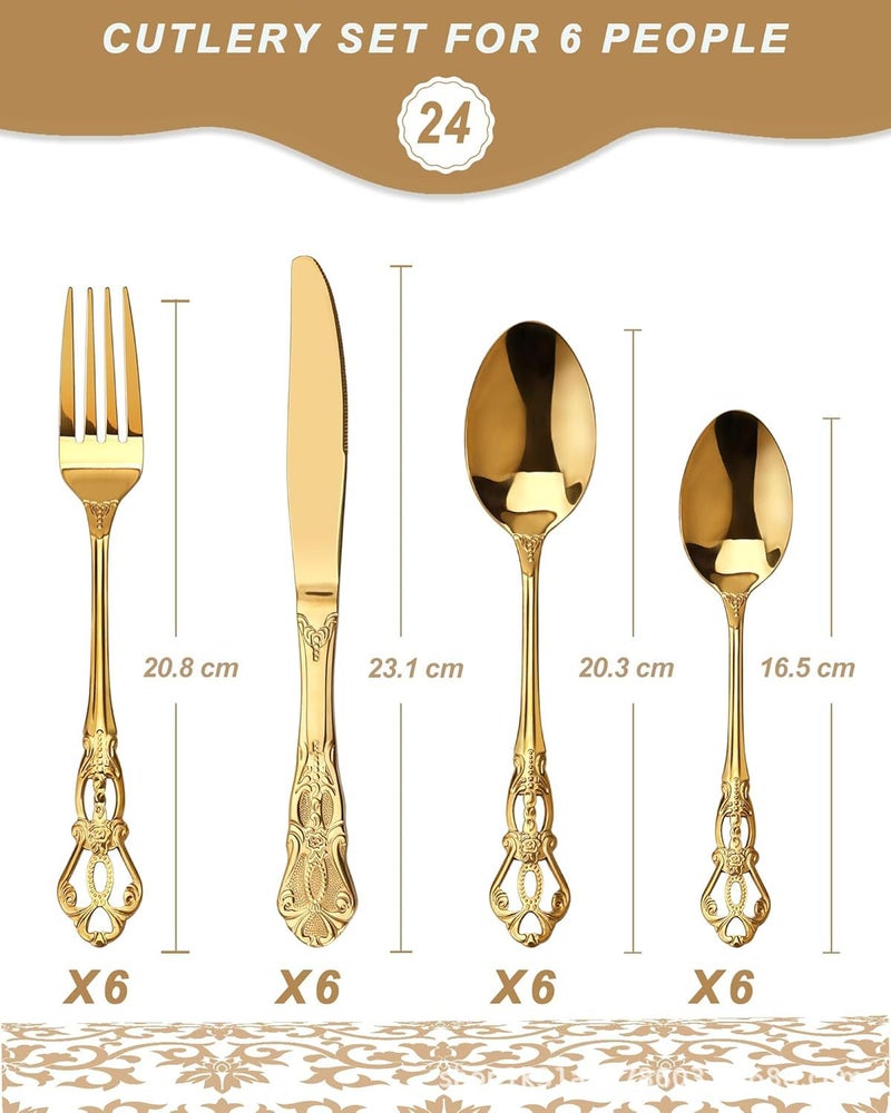 Cross-Border Best-Selling Retro Embossed Royal Stainless Steel Cutlery Set - Steak Knives, Forks & Dessert Spoons