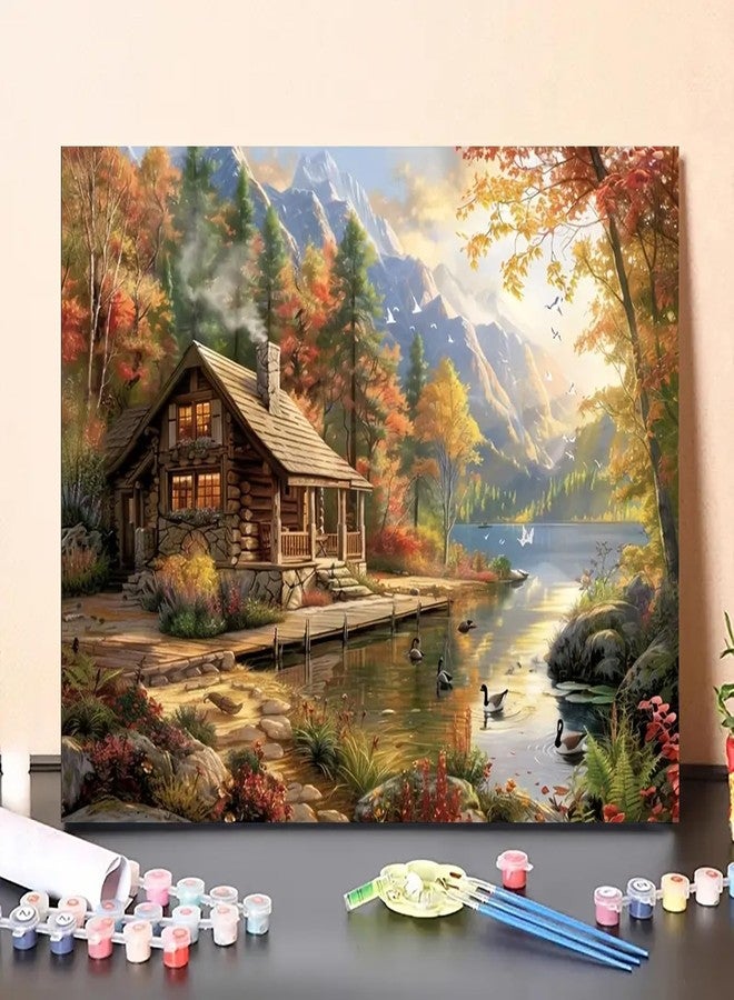 MaiMMaledy Paint by Numbers Kit for Adults Beginners 8Wx12L inch Canvas Pictures with Framed Drawing Painting Works with Wooden Triangle Easel Acrylic Pigment Vase Decoration Riverside Scenery - Image 3