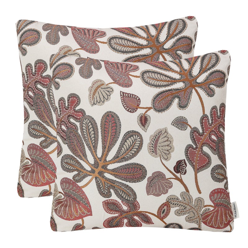 Mika Home Set of 2 Jacquard Tropical Leaf Pattern Throw Pillow Covers Decorative Pillowcase 22X22 InchesCoral Cream