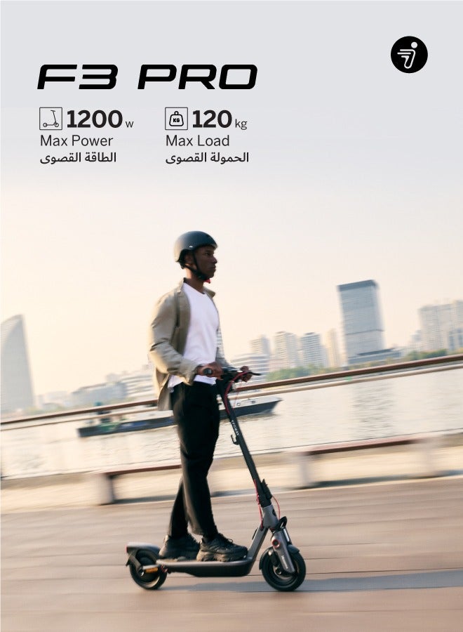 ninebot F3 Pro Electric KickScooter, 25km/h Speed, 70km Range, 1200W Motor, 10" Tubeless Tires, Dual Suspension, Smart TFT Display, Apple Find My, AirLock, Dual Brakes – Black - Image 2