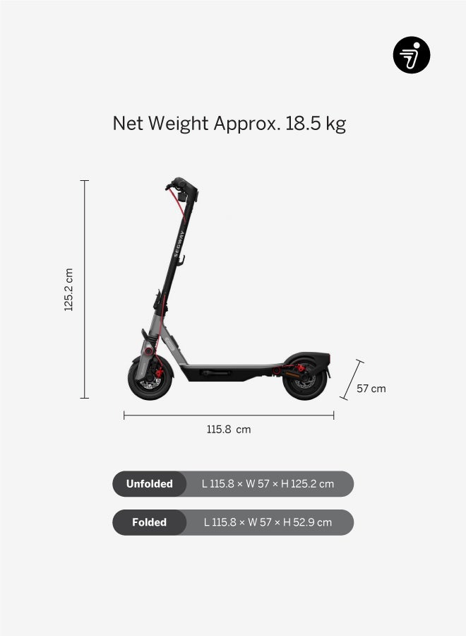 ninebot F3 Pro Electric KickScooter, 25km/h Speed, 70km Range, 1200W Motor, 10" Tubeless Tires, Dual Suspension, Smart TFT Display, Apple Find My, AirLock, Dual Brakes – Black - Image 5