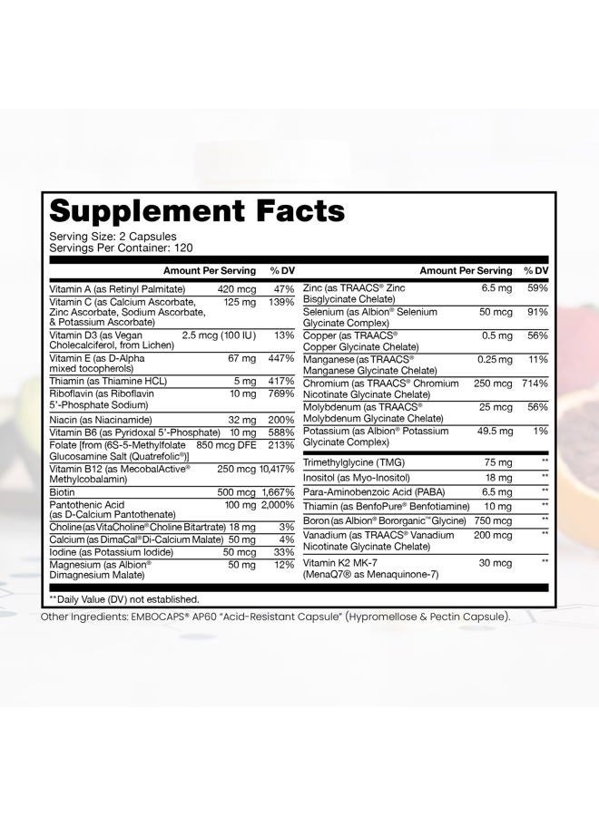 Pure Therapro Rx Methyl Multi Without Iron Methylated Multivitamin for Men & Women, 120-Day Supply | Methyl B12 & Methylfolate (5-MTHF) for MTHFR Support | Pharma Grade Multivitamin & Multimineral For Health, 240 Caps - Image 2