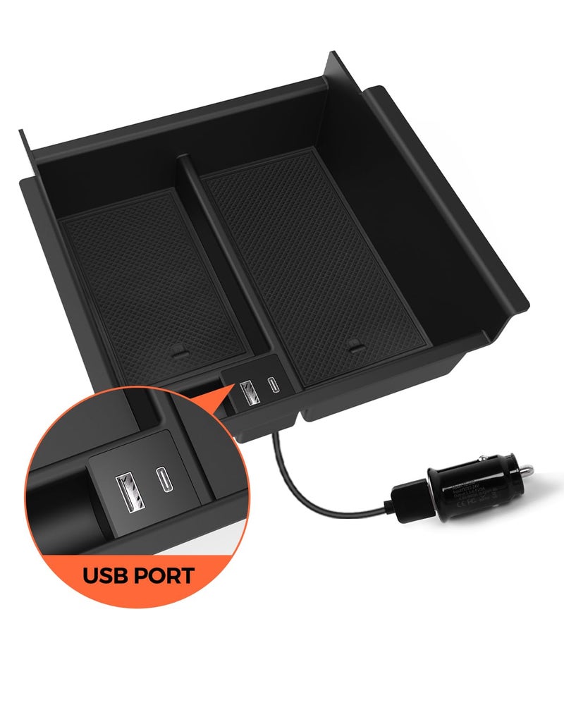 DrCarNow Upgrade for Toyota 4Runner Center Console Organizer Tray with USB Port 2010-2023 2024, Secondary Insert Storage Armrest Box ABS Black Materials for 4Runner 2010-2024 5th Gen Car Accessories - Image 3