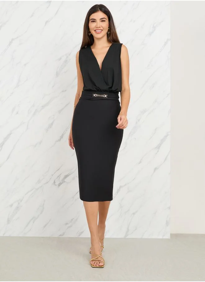 Styli Metal Detail Pencil Midi Skirt