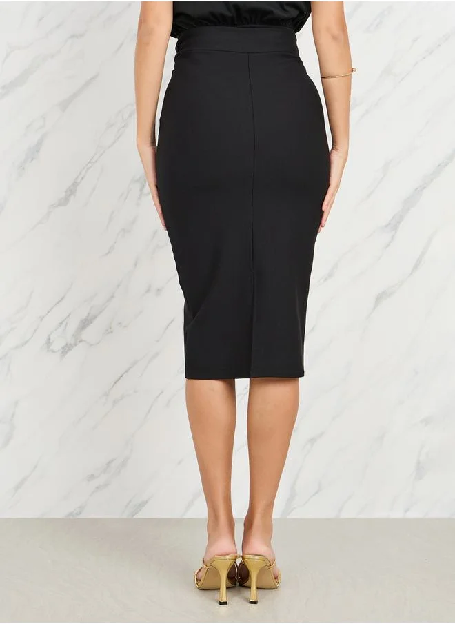 Styli Metal Detail Pencil Midi Skirt