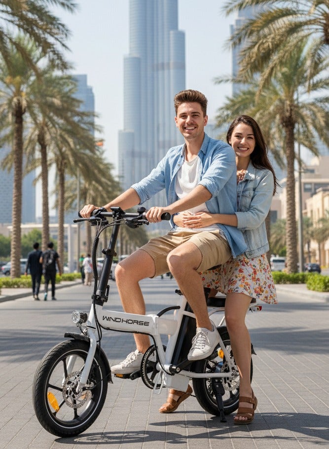 حصان الريح دراجة كهربائية قابلة للطي W2A بمحرك عالي السرعة 350 واط، بطارية 36 فولت 8 أمبير، سرعة 40 كم/ساعة، مدى 35 كم، فرامل قرصية مزدوجة، إطار من سبائك الكربون وإطارات 16 بوصة - Image 2