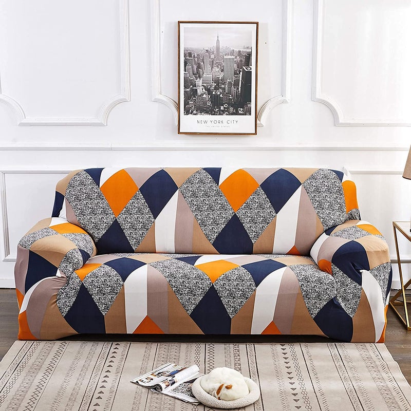 A CUBE LUXURY SOLUTIONS 311 5 Seater Sofa Cover Big Elasticity Cover for Couch Flexible Stretch Sofa Slipcover 5 Seater Multi Prism Polyester Spandex Multicolour - Image 1