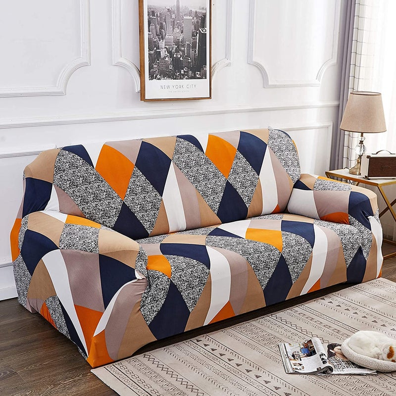 A CUBE LUXURY SOLUTIONS 311 5 Seater Sofa Cover Big Elasticity Cover for Couch Flexible Stretch Sofa Slipcover 5 Seater Multi Prism Polyester Spandex Multicolour - Image 2