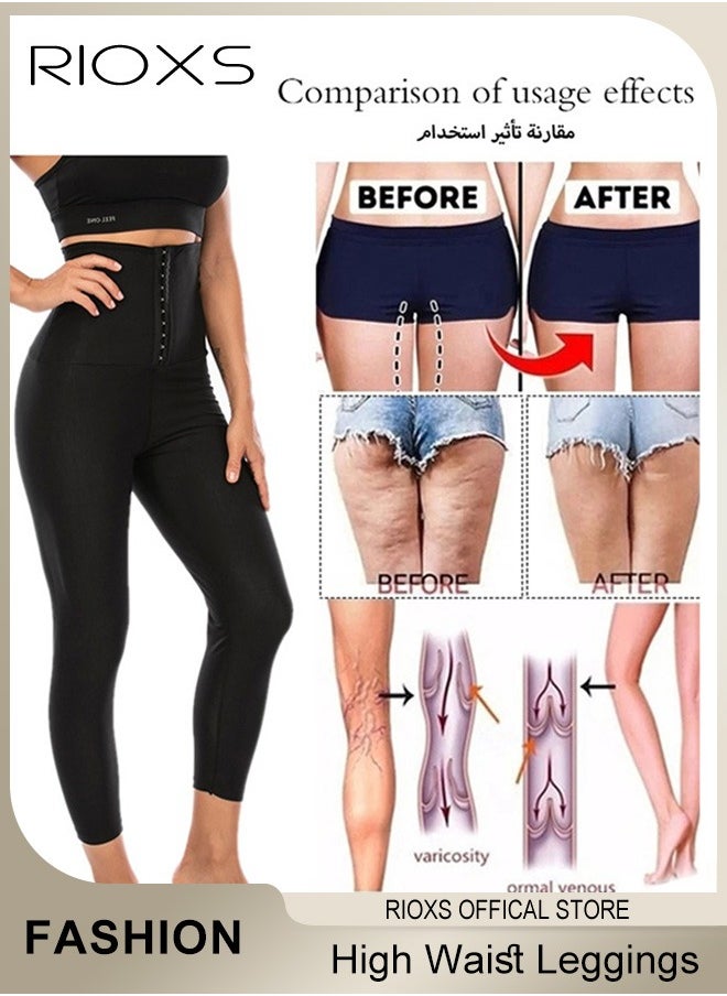 RIOXS - Women's High Waist Pants,Sauna Leggings With Hooks,Lightweight Workout Sweatpants,Lifter Tummy Control Pant Shapewear,Stretch Yoga Pants,Jogging Pants Comfy Trousers For Ladies Women - Image 1