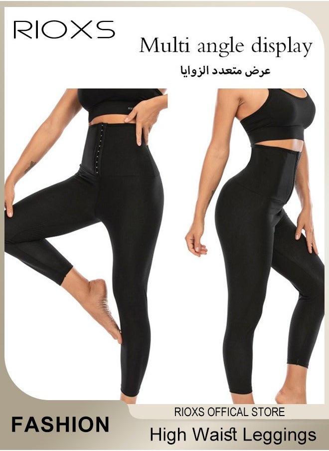 RIOXS - Women's High Waist Pants,Sauna Leggings With Hooks,Lightweight Workout Sweatpants,Lifter Tummy Control Pant Shapewear,Stretch Yoga Pants,Jogging Pants Comfy Trousers For Ladies Women - Image 1