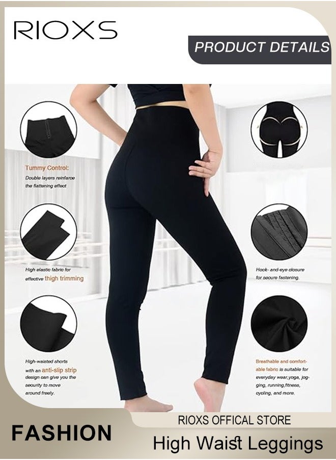 RIOXS - Women's High Waist Pants,Sauna Leggings With Hooks,Lightweight Workout Sweatpants,Lifter Tummy Control Pant Shapewear,Stretch Yoga Pants,Jogging Pants Comfy Trousers For Ladies Women - Image 1