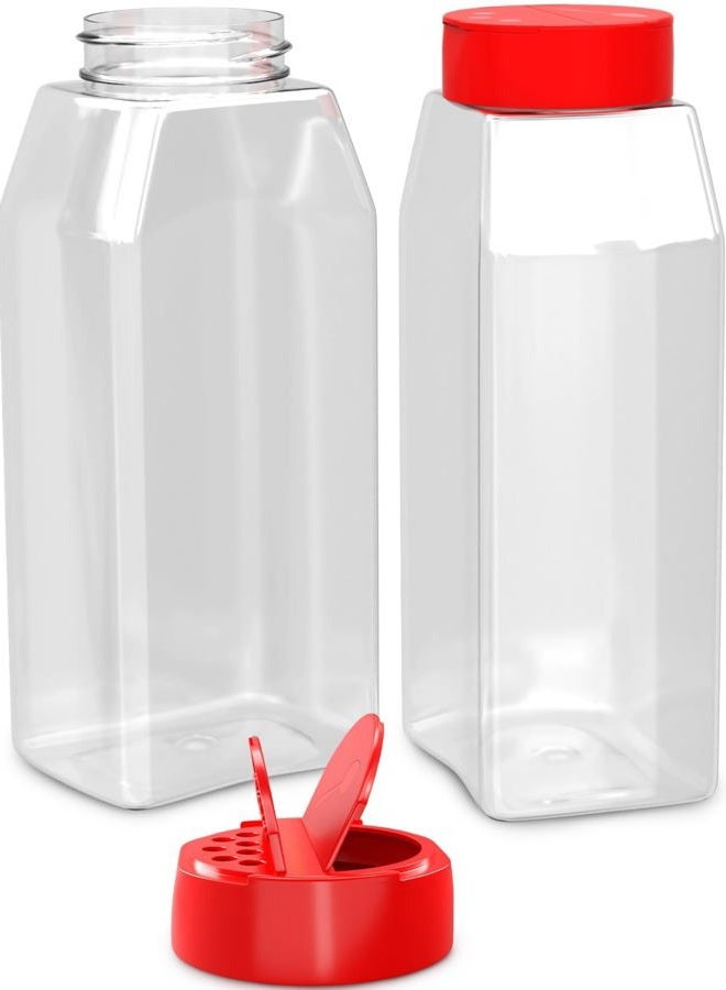 Reluen Set of 2 Spice Jars - 32 Onces Plastic General Use Storage Containers - with Red Dual Shake Lid - Image 1