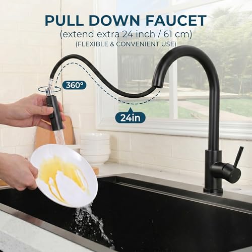 HOTIS HOME Hotis Black Kitchen Faucet with Pull Down Sprayer High Arc Stainless Steel Bar Faucet Single Hole Single Handle Bar Sink Faucet Black Commercial Farmhouse RV Bar Sink Faucet HTKF100 - Image 3