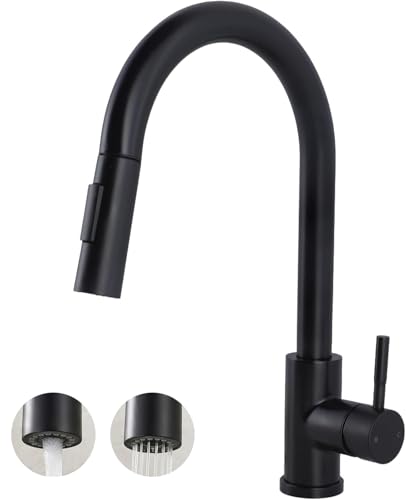 HOTIS HOME Hotis Black Kitchen Faucet with Pull Down Sprayer High Arc Stainless Steel Bar Faucet Single Hole Single Handle Bar Sink Faucet Black Commercial Farmhouse RV Bar Sink Faucet HTKF100 - Image 1