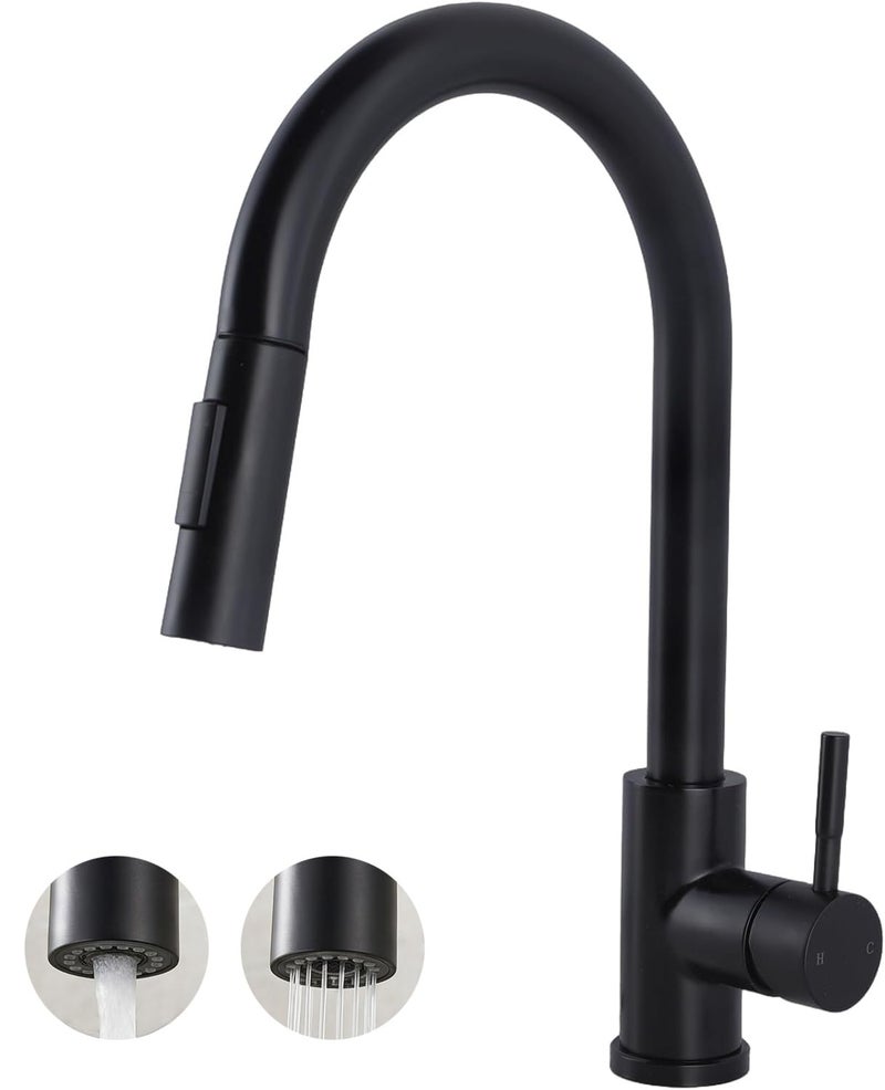 HOTIS HOME Hotis Black Kitchen Faucet with Pull Down Sprayer High Arc Stainless Steel Bar Faucet Single Hole Single Handle Bar Sink Faucet Black Commercial Farmhouse RV Bar Sink Faucet HTKF100 - Image 2