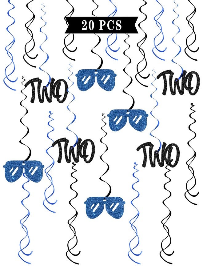 Maicaiffe Boy 2nd Birthday Hanging Swirl Decorations - Glitter 20 Pcs Two Cool Sign Party Supplies - Two Years Old Birthday Streamers - Twin Boys Two Birthday Party Foil Swirls Ceiling Decorations - Image 1