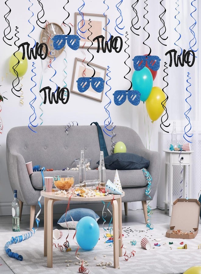 Maicaiffe Boy 2nd Birthday Hanging Swirl Decorations - Glitter 20 Pcs Two Cool Sign Party Supplies - Two Years Old Birthday Streamers - Twin Boys Two Birthday Party Foil Swirls Ceiling Decorations - Image 5