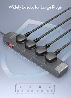 RAVPOWER RAVPower 4AC Outlets Power Strip, 1.5M Extension Cord, Anti-Mistouch Design, Fire-Resistant, Surge Protection, Wall Mountable , Safe & Compact Power Solution, PC1067  - Image 3