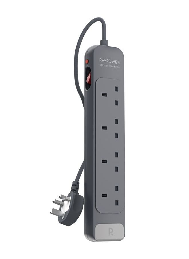 RAVPOWER RAVPower 4AC Outlets Power Strip, 1.5M Extension Cord, Anti-Mistouch Design, Fire-Resistant, Surge Protection, Wall Mountable , Safe & Compact Power Solution, PC1067  - Image 2
