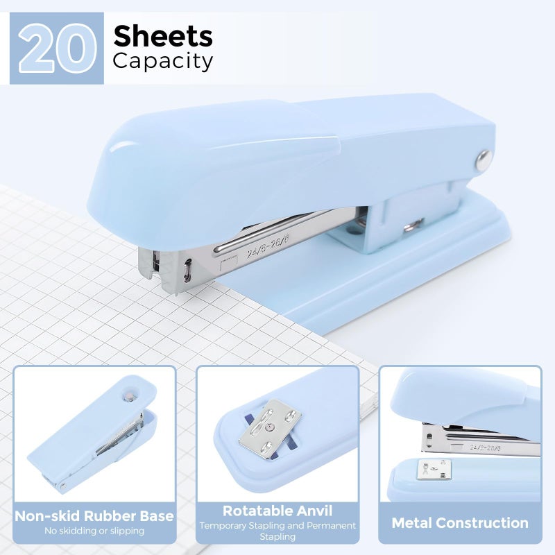 SKYDUE Blue Office Desk Accessories, Blue Office Supplies, Stapler, Tape Dispenser, Scissors, Clips and 1000pcs Staples,Desk Supplies for Women - Image 4