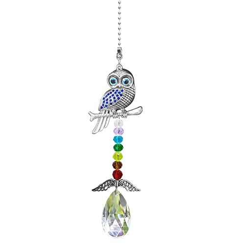 Persofine Hanging Crystal Charm Owl Suncatcher for Window and Home Decor,Blue Evil Eye Protection and Good Luck Car Charm Pendant (Owl) - Image 1