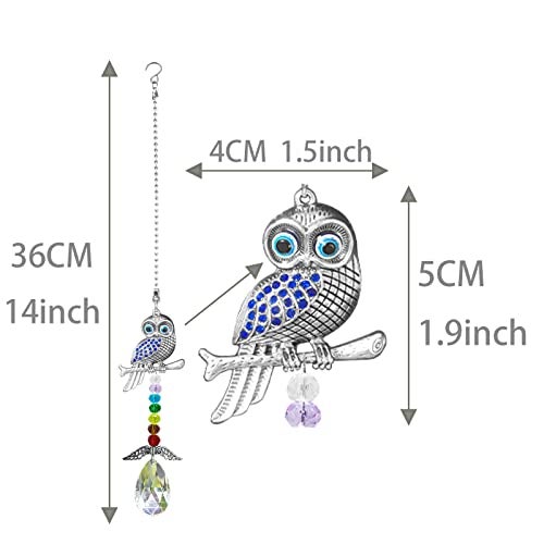 Persofine Hanging Crystal Charm Owl Suncatcher for Window and Home Decor,Blue Evil Eye Protection and Good Luck Car Charm Pendant (Owl) - Image 3