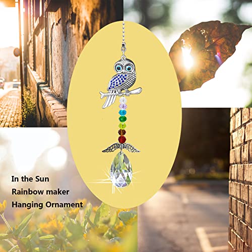 Persofine Hanging Crystal Charm Owl Suncatcher for Window and Home Decor,Blue Evil Eye Protection and Good Luck Car Charm Pendant (Owl) - Image 4