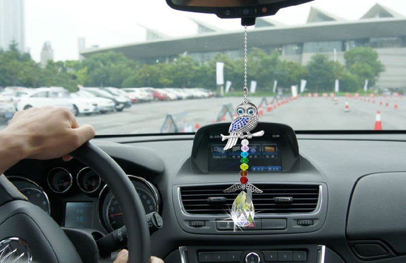 Persofine Hanging Crystal Charm Owl Suncatcher for Window and Home Decor,Blue Evil Eye Protection and Good Luck Car Charm Pendant (Owl) - Image 5