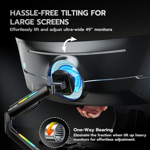ARES WING Ultrawide Monitor arm for 17-49'' Heavy Duty Screen up to 44lbs, Gas Spring Single Monitor Arm with RGB Light, Adjustable Gaming Computer Monitor Arm for Desk, Black - Image 3