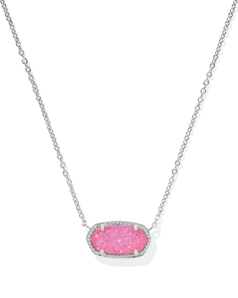 Kendra Scott Elisa Necklace in Rhodium-Plated Brass, Hot Pink Drusy, Fashion Jewelry for Women - Image 1