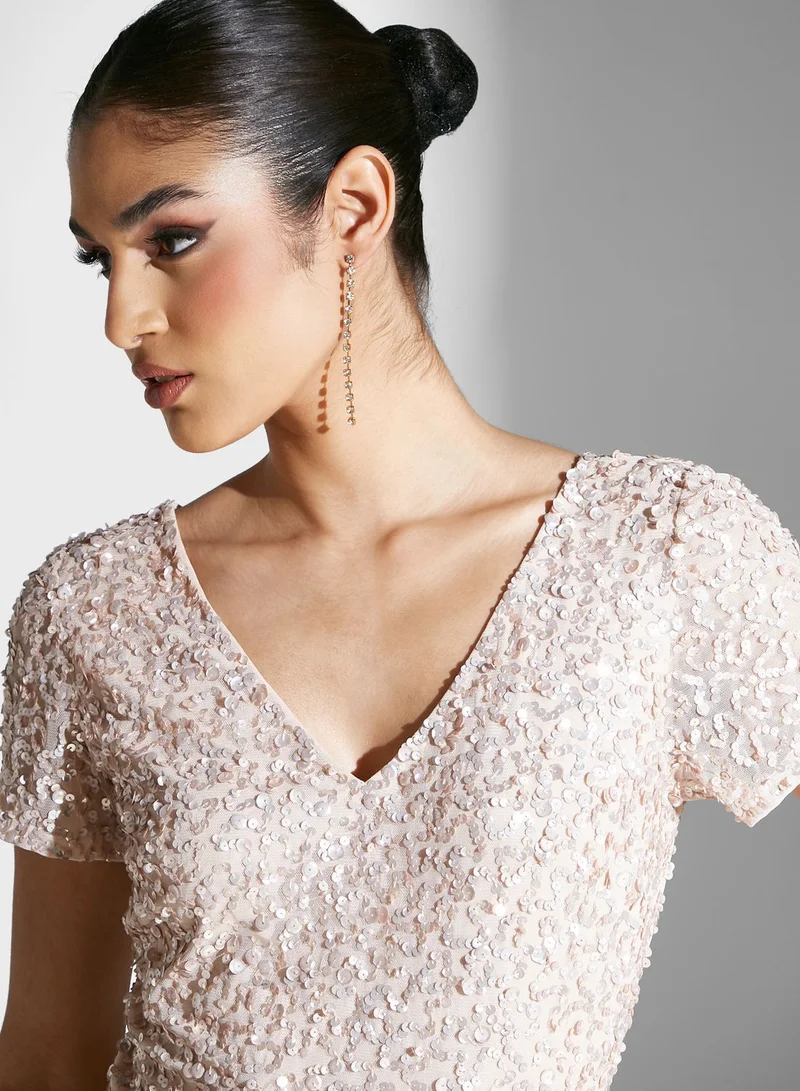 Namshi x Embellished Dress With Cascading Sequins