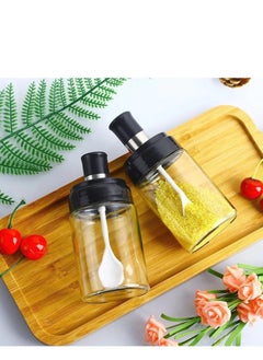 Generic Linwnil Kitchen Glass Spice Jars Set – Airtight Condiment Pots with Spoons, Oil Bottle, and Honey Jar Dispenser | Transparent Spice Storage Containers with Airtight Cap for Seasoning, Salt, Pepper, and Oils 