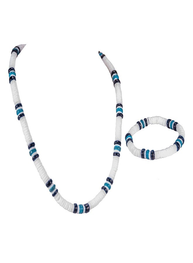 BlueRica Puka Shell & Blue Coconut Beads Necklace & Bracelet Set - Image 1